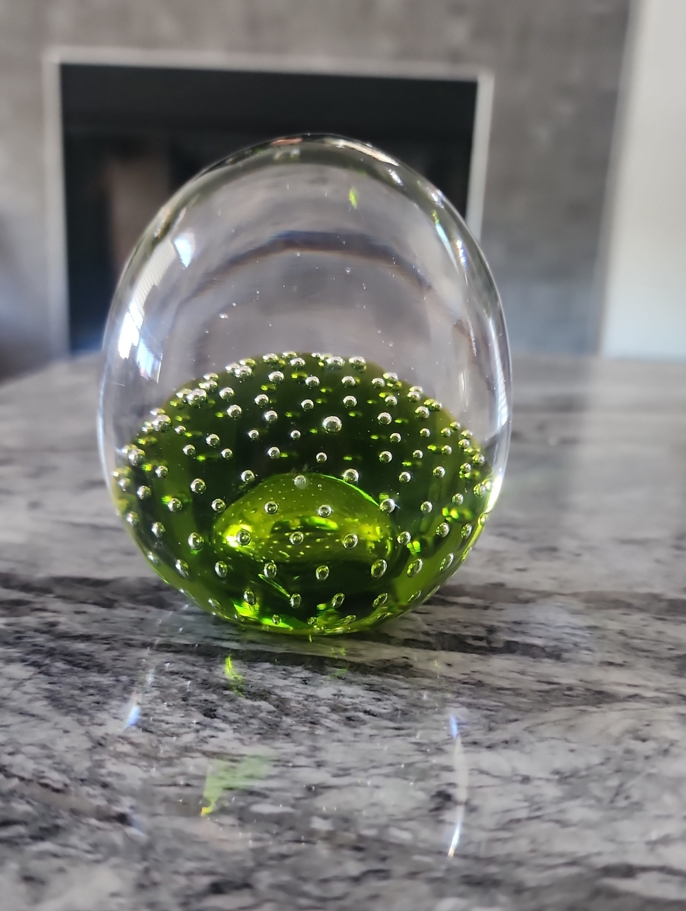 Green Controlled Bubbles Paperweight, Vintage